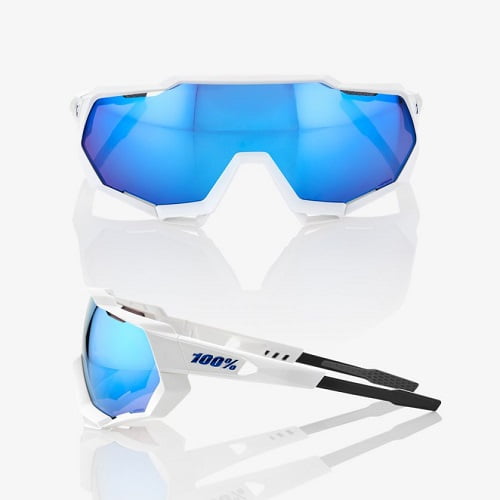 Eyewear 100% SPEEDTRAP Matte White HiPER Blue Multilayer Mirror -1