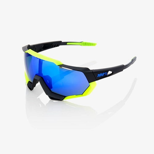 Occhiali 100% Speedtrap Polished Black/Matte Neon Yellow Electric Blue Mirror