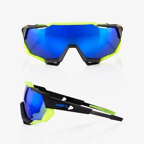 Occhiali 100% Speedtrap Polished Black/Matte Neon Yellow Electric Blue Mirror Vista 1