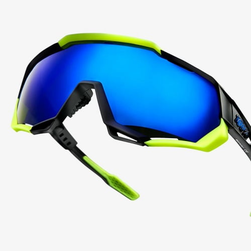 Occhiali 100% Speedtrap Polished Black/Matte Neon Yellow Electric Blue Mirror Vista 2