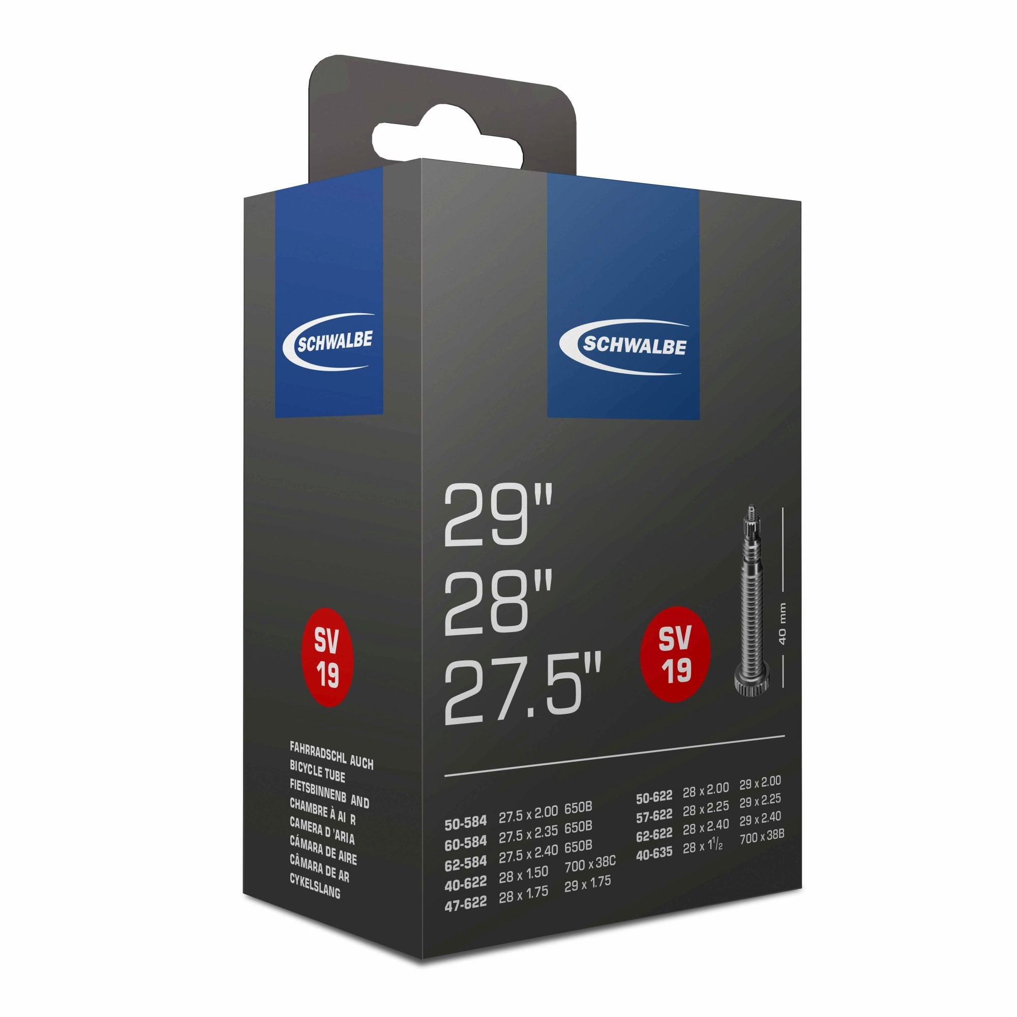 SCHWALBE STANDARD SV 19 Camera d'Aria 27,5x2,00/2,35 - 29x1,75/2,40 Butyl Presta 40 mm 10430343