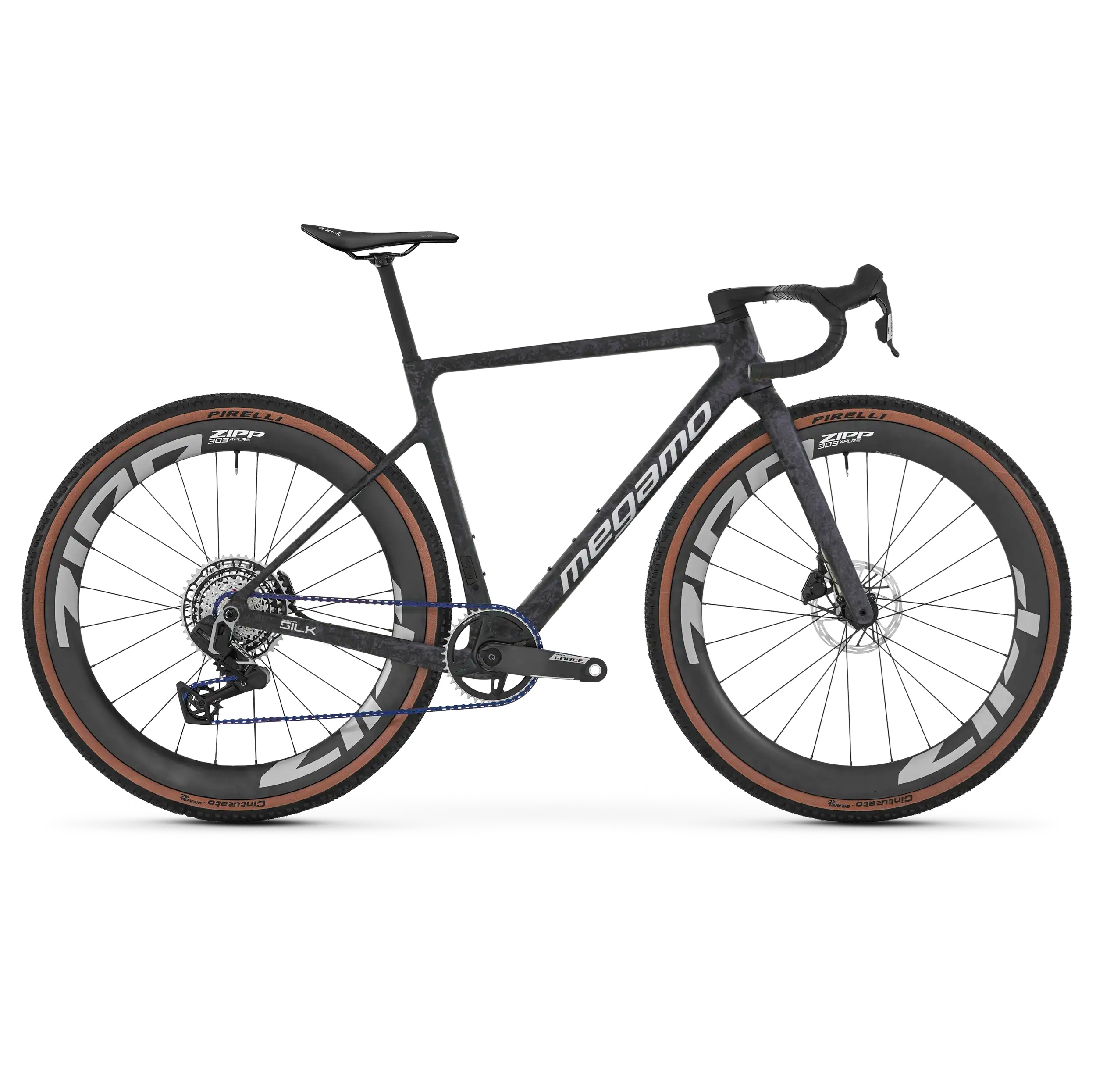 megamo silk 01 gravel bike jade black color sram force power meter zipp