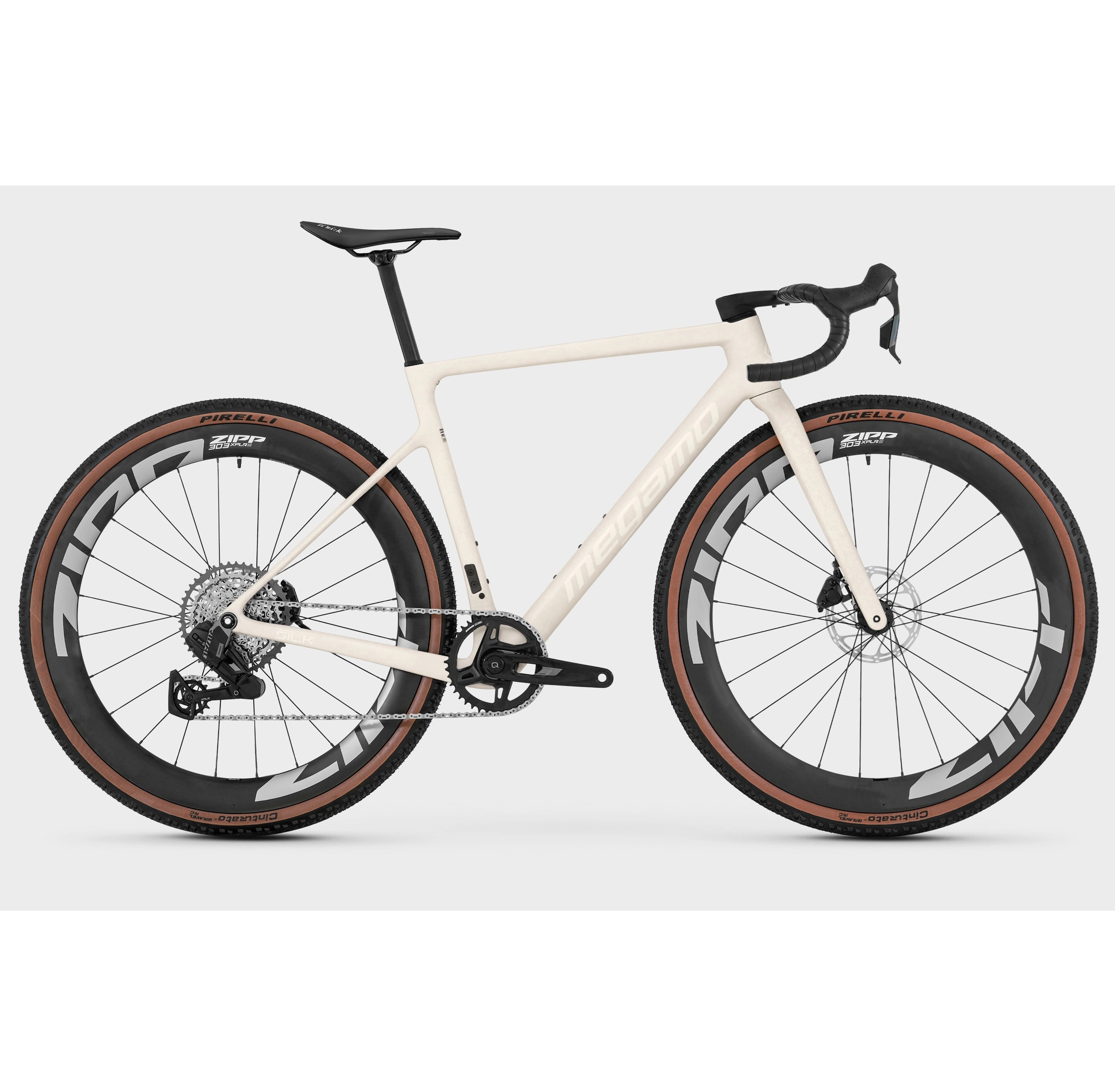 marble sand full carbon gravel bike with electronic shifting and carbon wheels